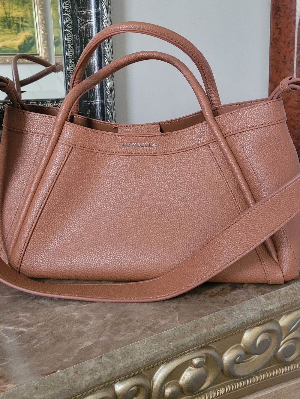 Newbella Kelly Brown Lightweight Faux Leather Top-Handle Shoulder Tote Bag NEW - Picture 3 of 16